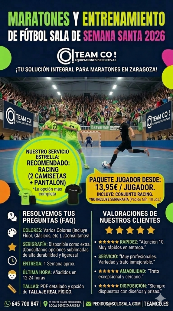 Conjunto para maratones de futbol sala en Aragón de Team Co 2026